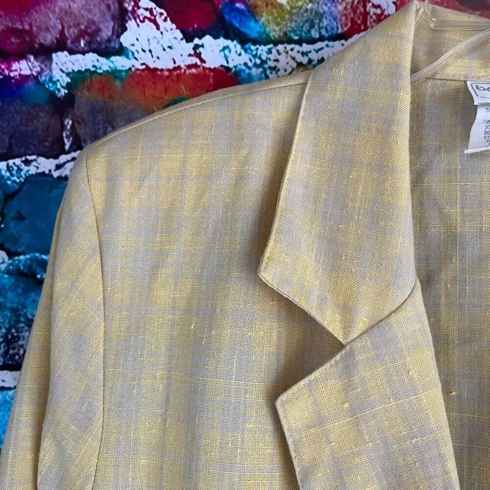 Vintage Bobbie Brooks Yellow Plaid Boxy Blazer Jacket Size Large 16/18